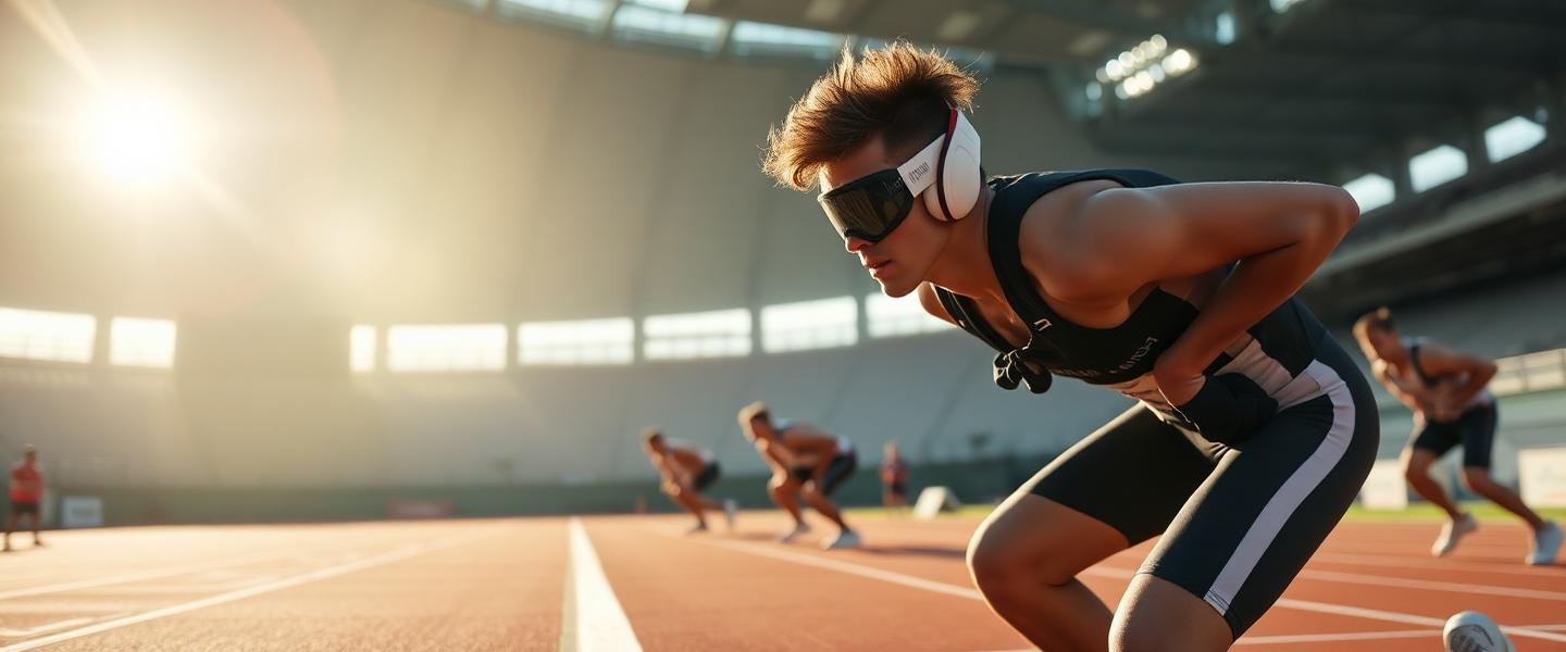 Atleta na linha de largada, em preparação para as Olimpíadas de 2028